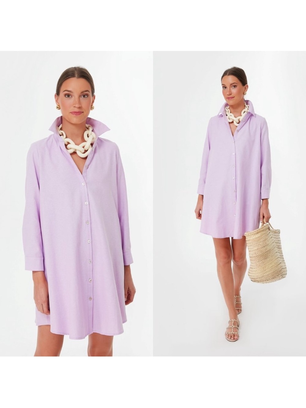 Tuckernuck Pomander Place Harris Oxford Lilac Shirt Dress Preppy Pockets Large